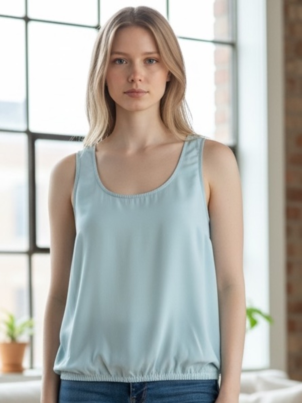 LOFT Sleeveless Blouse XSP Light Blue Elastic Hem Tank Top
